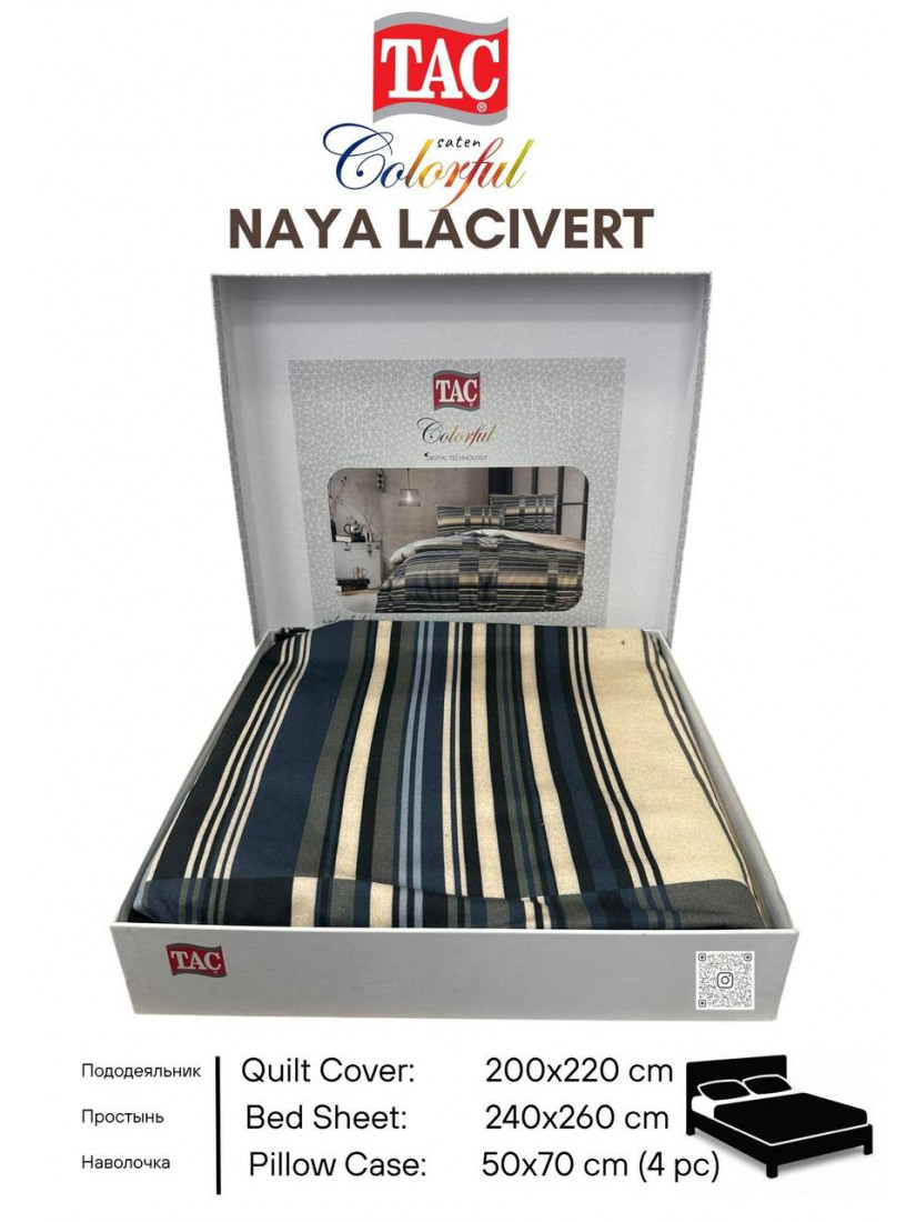 Tac Saten Colorful Naya Lacivert | Постельное белье сатин-Digital